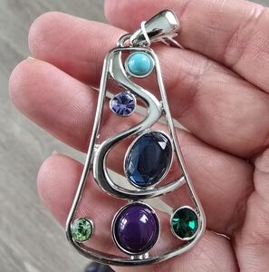 Elegant Silver Pendant with Multicolor Gemstones